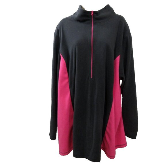 Old Navy Fleece Jacket Plus 3X Athleisure 1/2 Zip Pullover Black Pink Colorblock - Picture 1 of 6